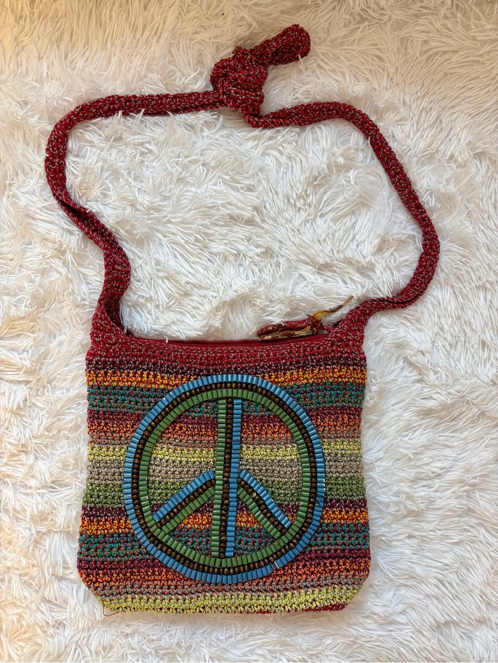 Y2K The Sak Beaded Peace Symbol Cross Body Bag